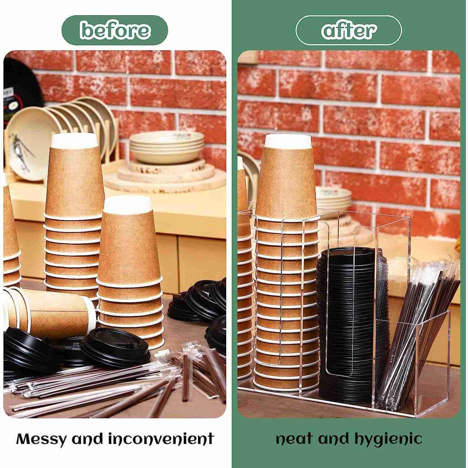 Acrylic Coffee Cup Storage Holder Paper Cup and Lid Sleeve Organizer 4 ...