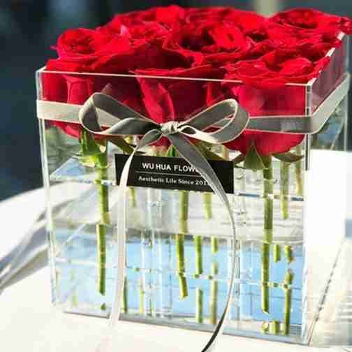 Clear Acrylic Flower Box for Holding 9 Roses - Chinov Display