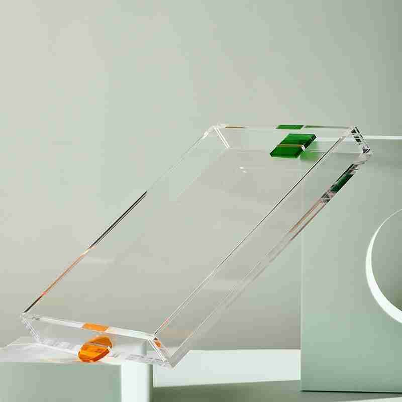 Wholesale Clear Acrylic Serving Trays with Colored Handles Chinov Display
