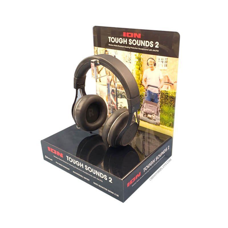 Custom Size Acrylic Dispay Box With Black Base Bluetooth Headset POP